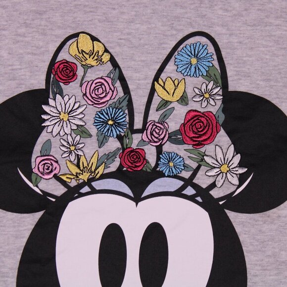 Disney Minnie Mouse T-Shirt XL Gray Floral Embroidered Bow Freeze Hobby Lobby - Picture 3 of 4